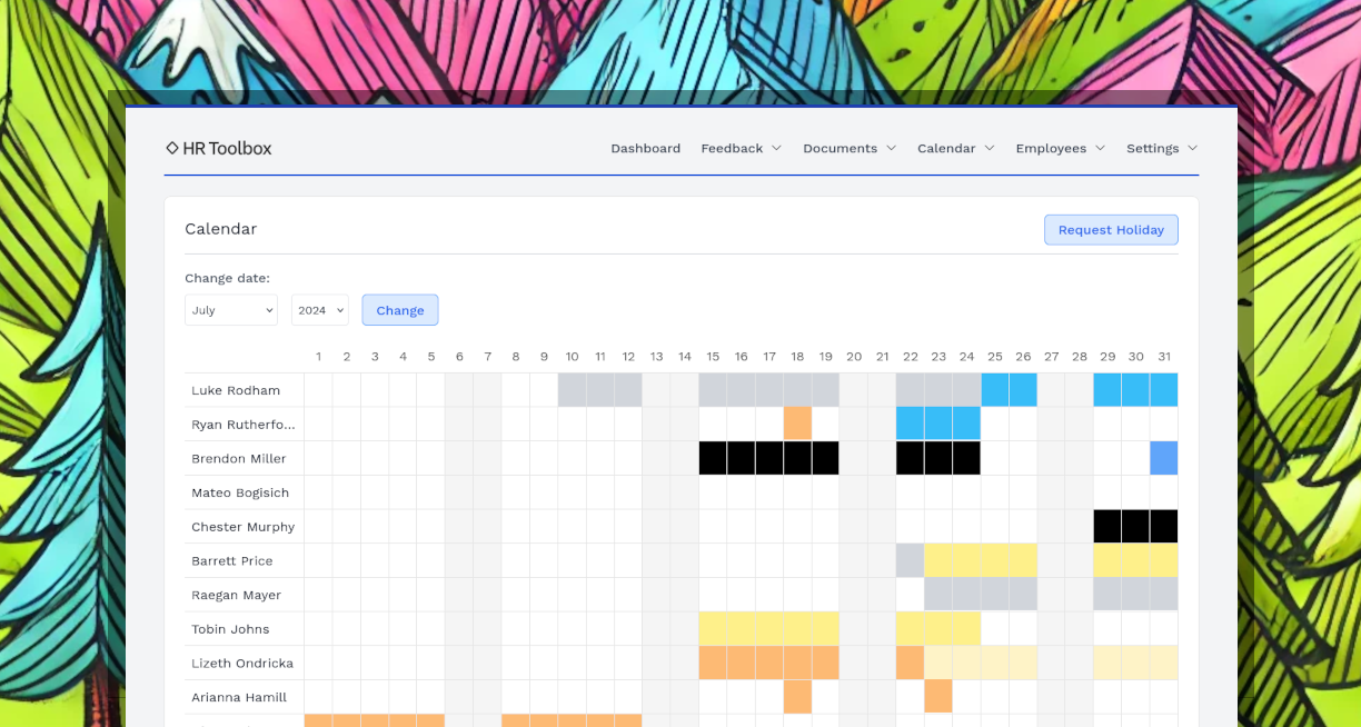 screenshot of the employee time off management platform